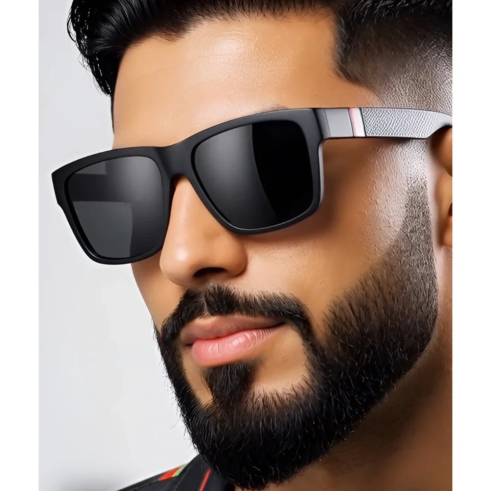Men's Polarized Sunglasses Driving Square Frame Outdoor Dark Black Lens Lentes